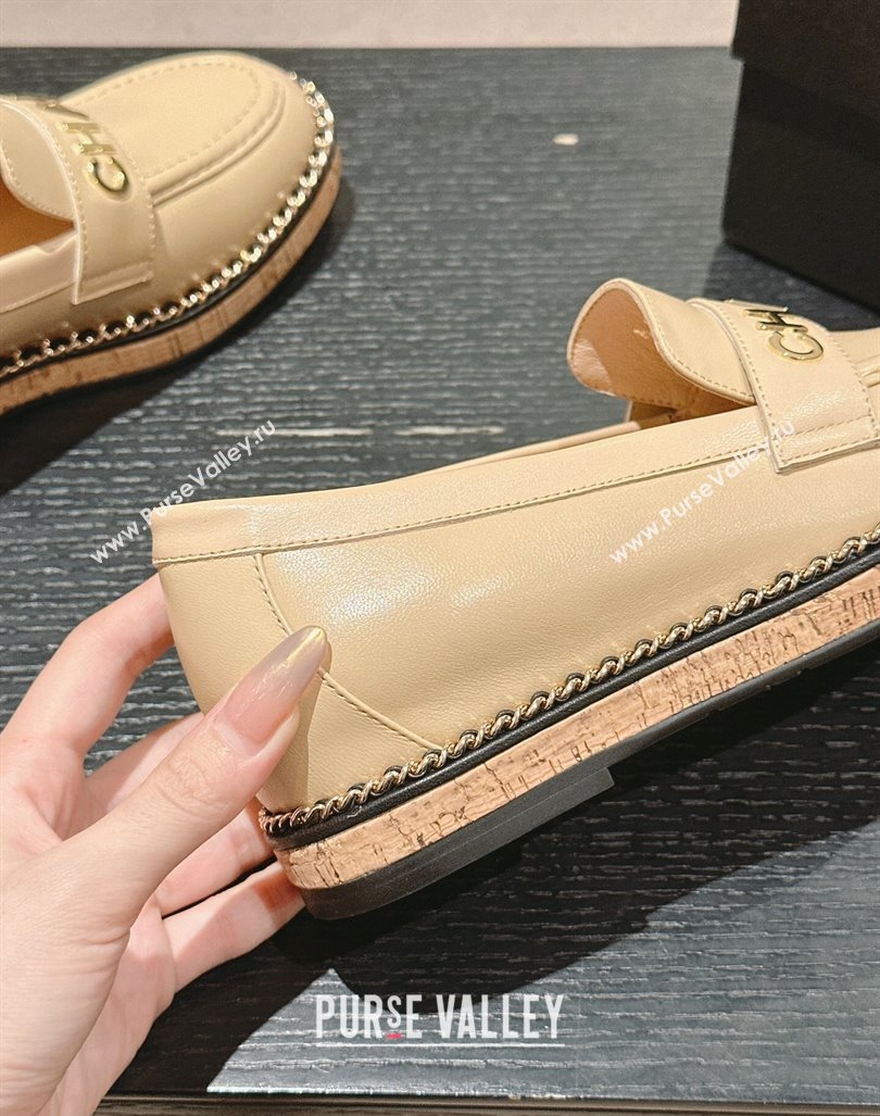 Chanel Calfskin Loafers with Chain Beige 2024 081618 (MD-240816120)