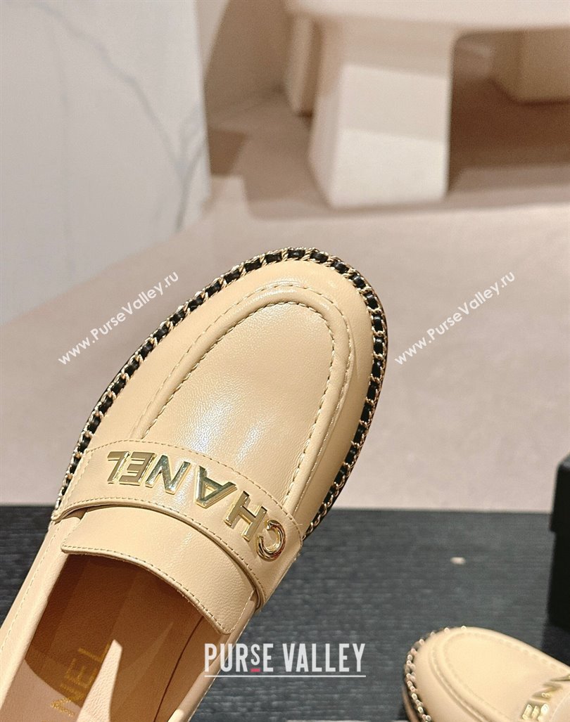 Chanel Calfskin Loafers with Chain Beige 2024 081618 (MD-240816120)