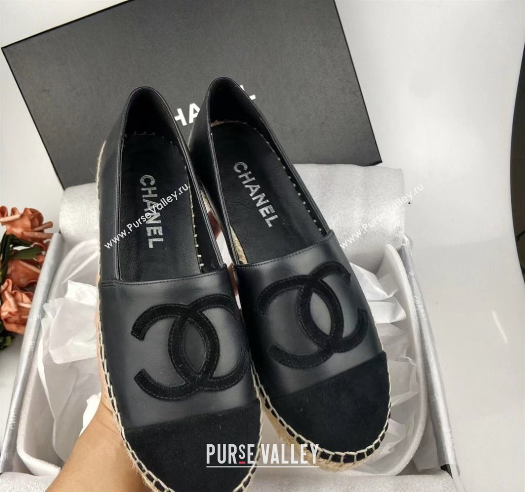 Chanel Lambskin Fabric Espadrilles Flat Black 2024 081510 (MD-240815130)