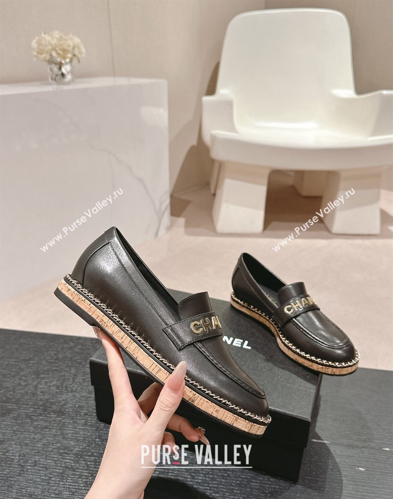 Chanel Calfskin Loafers with Chain Black 2024 081618 (MD-240816121)