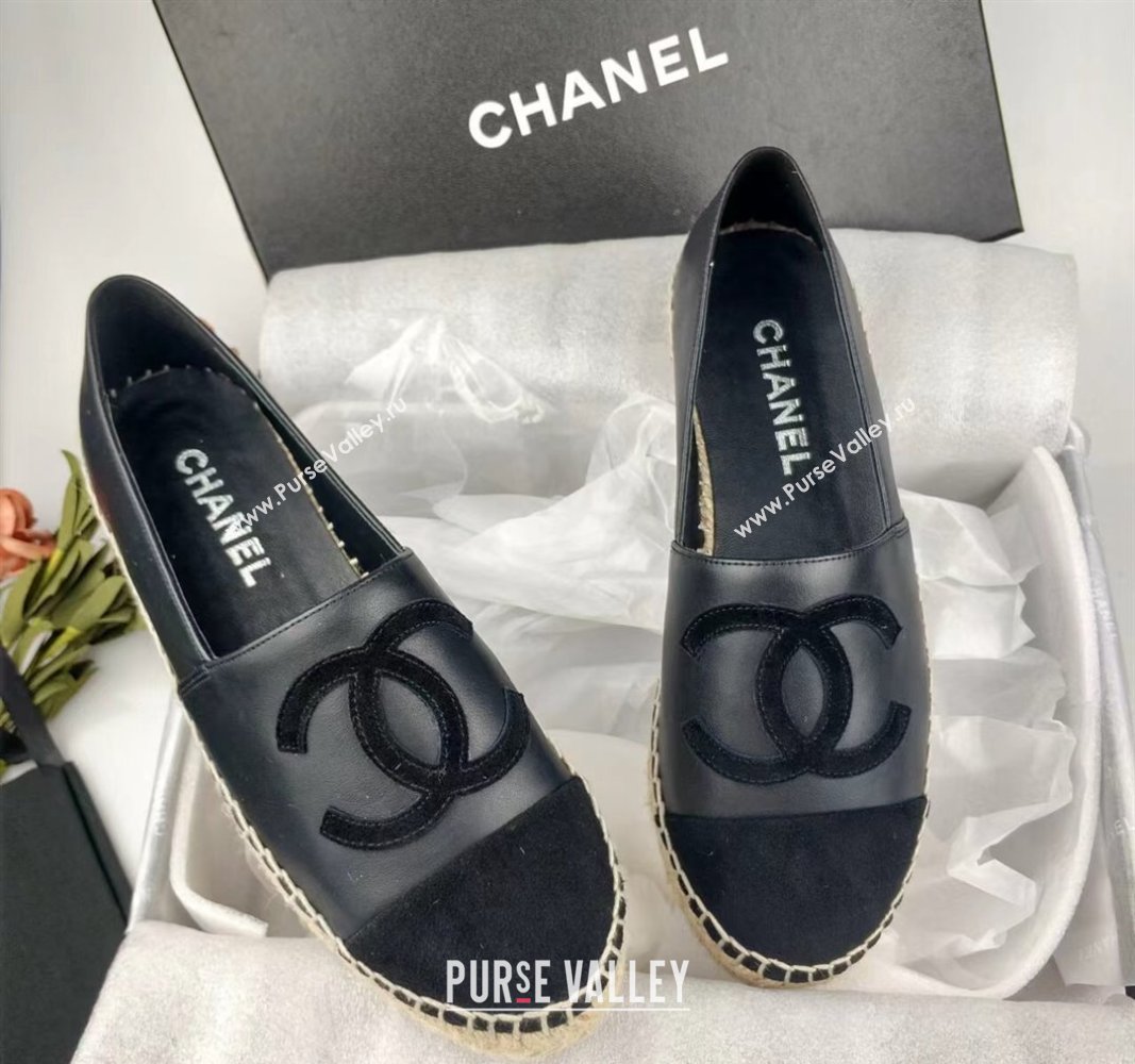 Chanel Lambskin Fabric Espadrilles Flat Black 2024 081510 (MD-240815130)