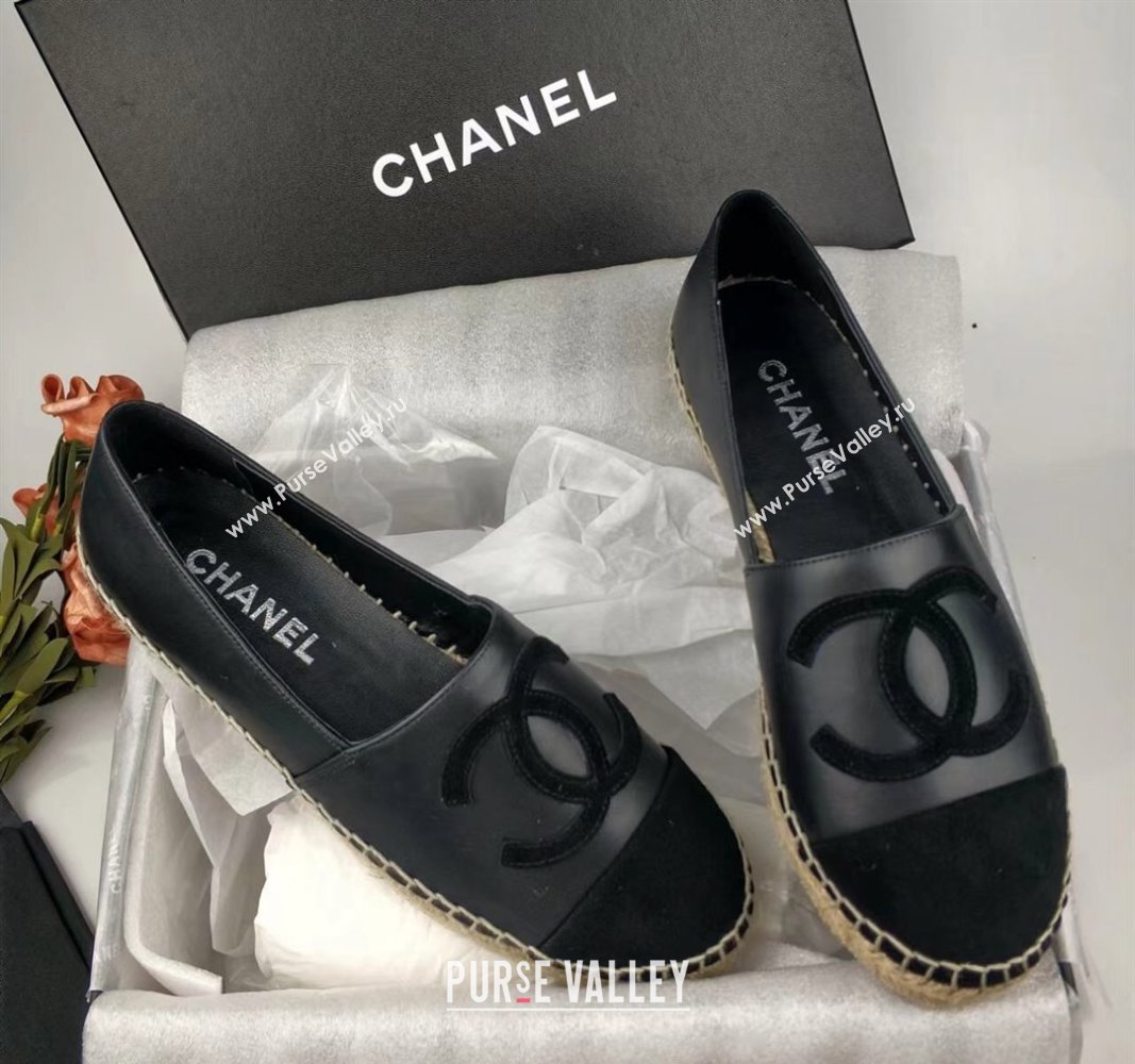Chanel Lambskin Fabric Espadrilles Flat Black 2024 081510 (MD-240815130)