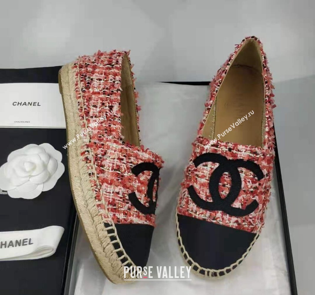 Chanel Tweed Grosgrain Espadrilles Flat Pink 2024 081502 (MD-240815118)