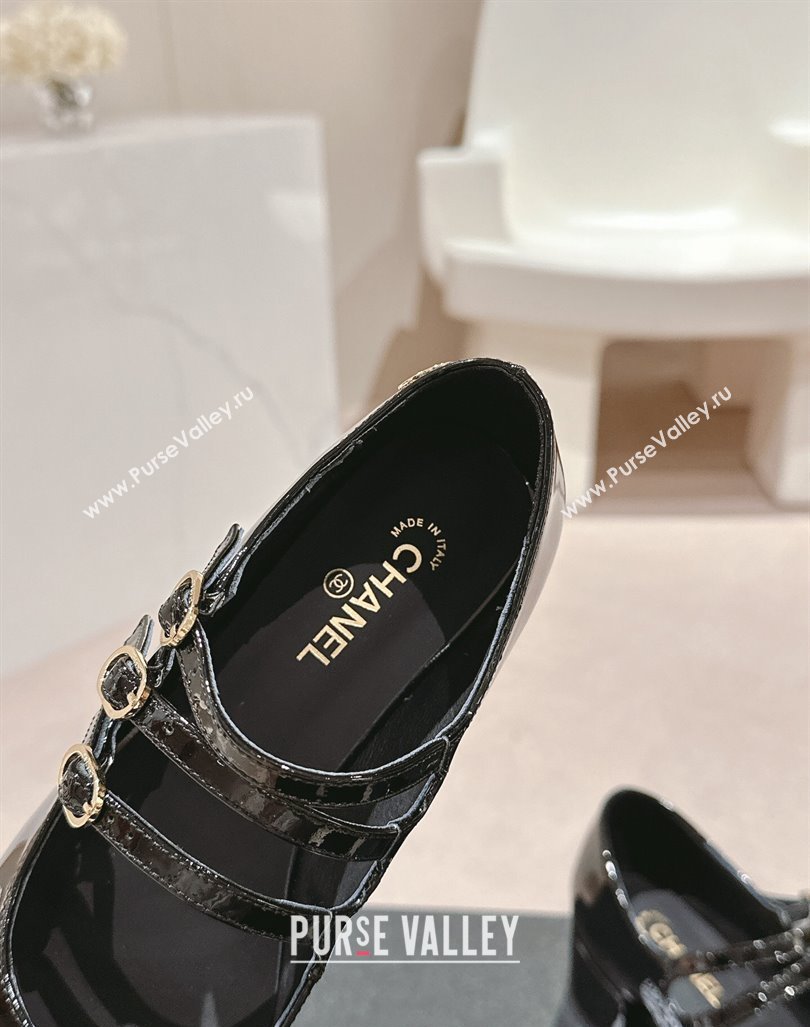 Chanel Patent Calfskin Mary Janes Pumps with Trible Buckle Strap Black 2024 0816 (MD-240816122)