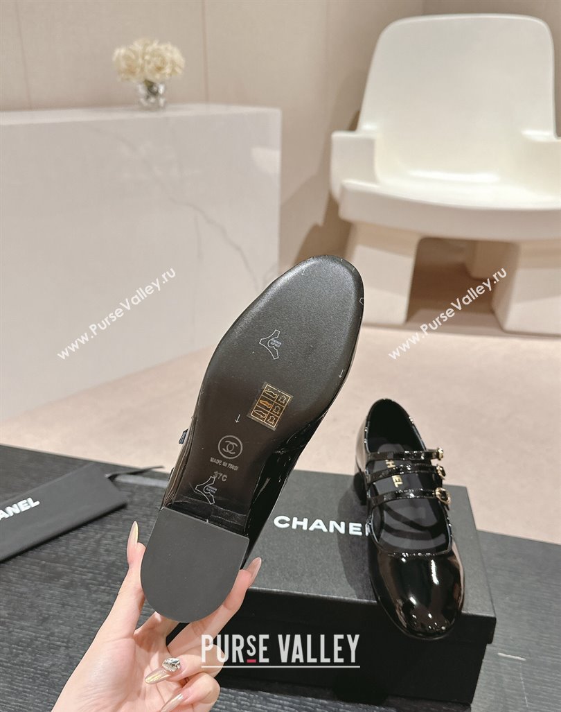 Chanel Patent Calfskin Mary Janes Pumps with Trible Buckle Strap Black 2024 0816 (MD-240816122)