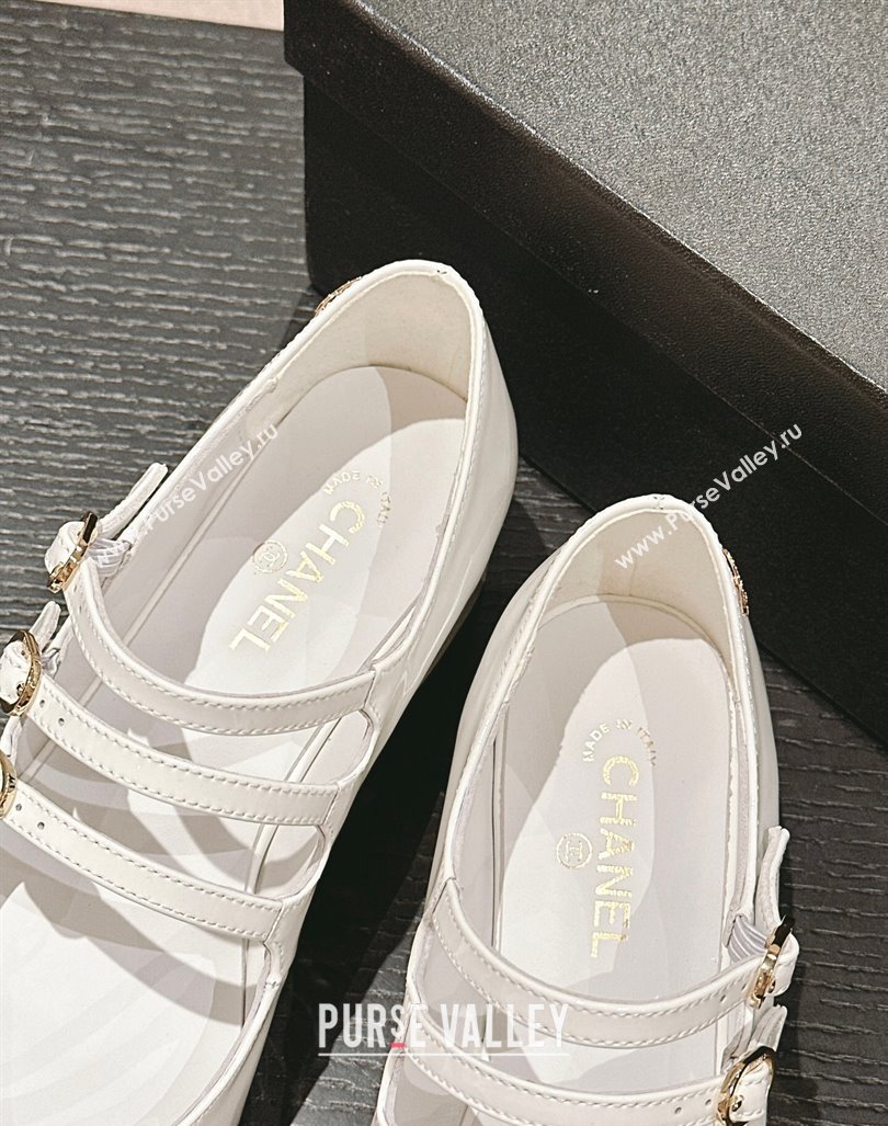 Chanel Patent Calfskin Mary Janes Pumps with Trible Buckle Strap White 2024 0816 (MD-240816123)