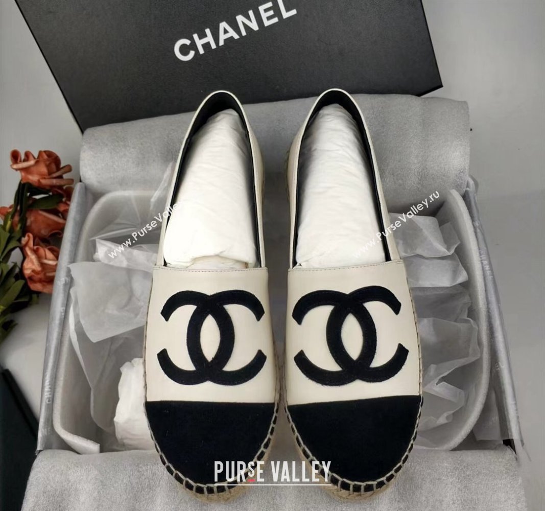 Chanel Lambskin Fabric Espadrilles Flat White/Black 2024 081511 (MD-240815131)