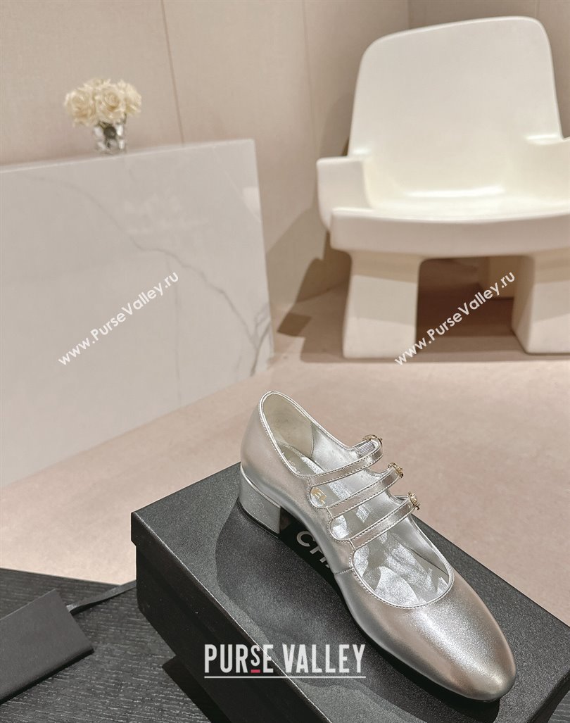 Chanel Calfskin Mary Janes Pumps with Trible Buckle Strap Silver 2024 0816 (MD-240816124)