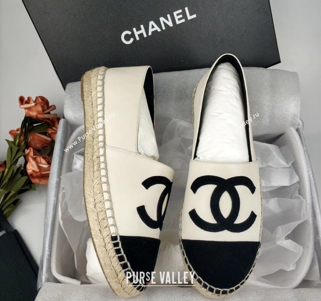 Chanel Lambskin Fabric Espadrilles Flat White/Black 2024 081511 (MD-240815131)