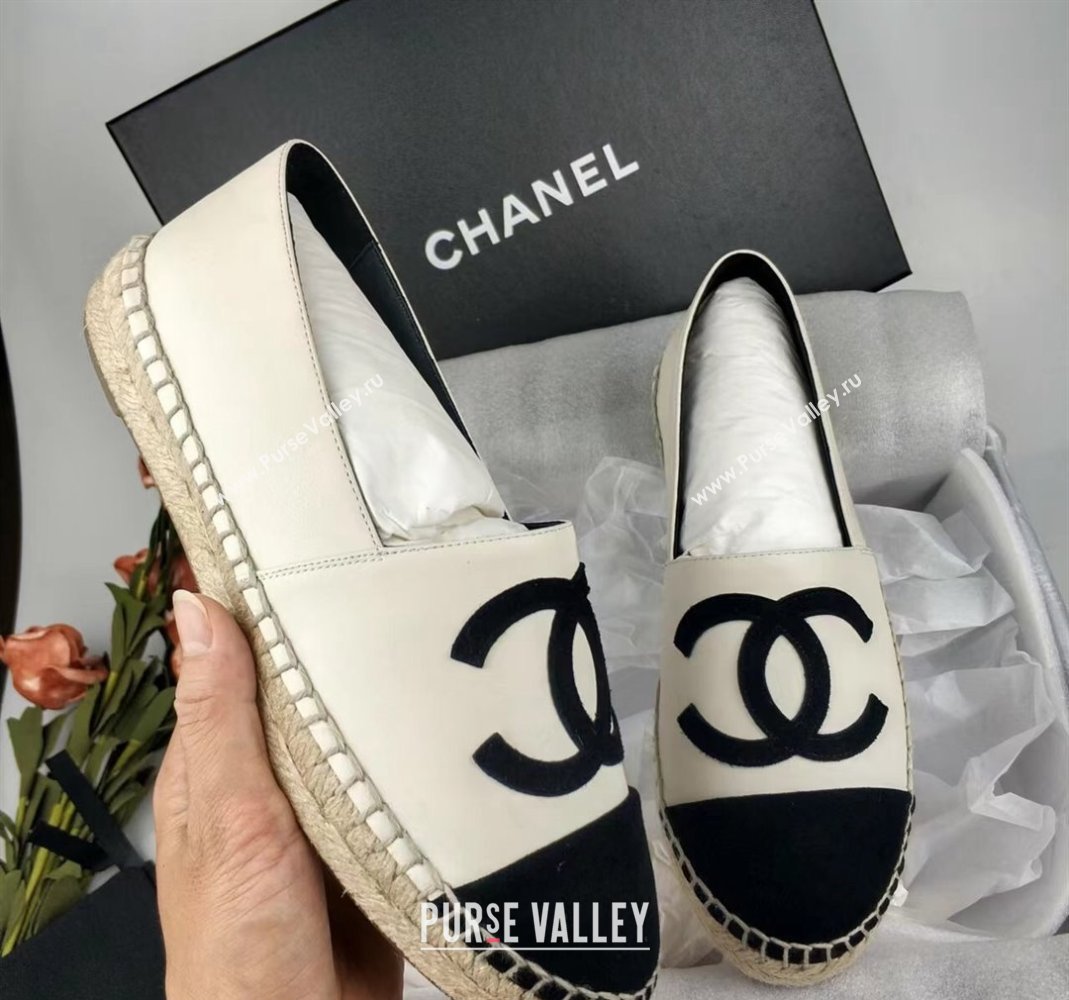 Chanel Lambskin Fabric Espadrilles Flat White/Black 2024 081511 (MD-240815131)