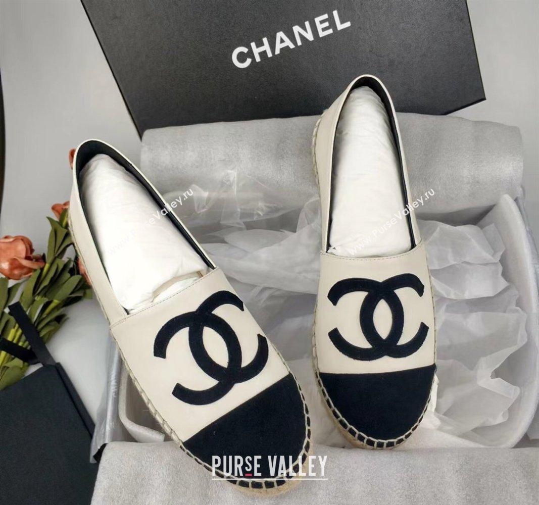 Chanel Lambskin Fabric Espadrilles Flat White/Black 2024 081511 (MD-240815131)