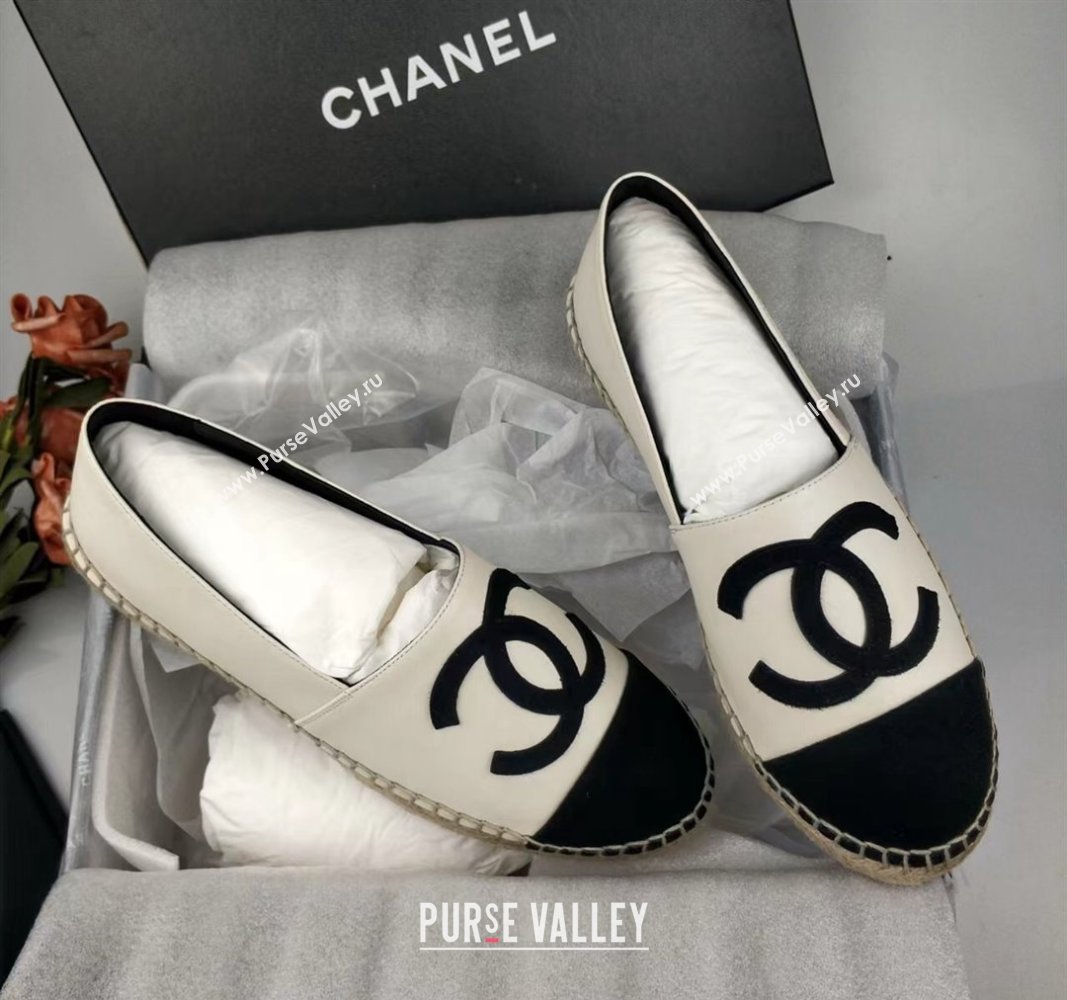 Chanel Lambskin Fabric Espadrilles Flat White/Black 2024 081511 (MD-240815131)