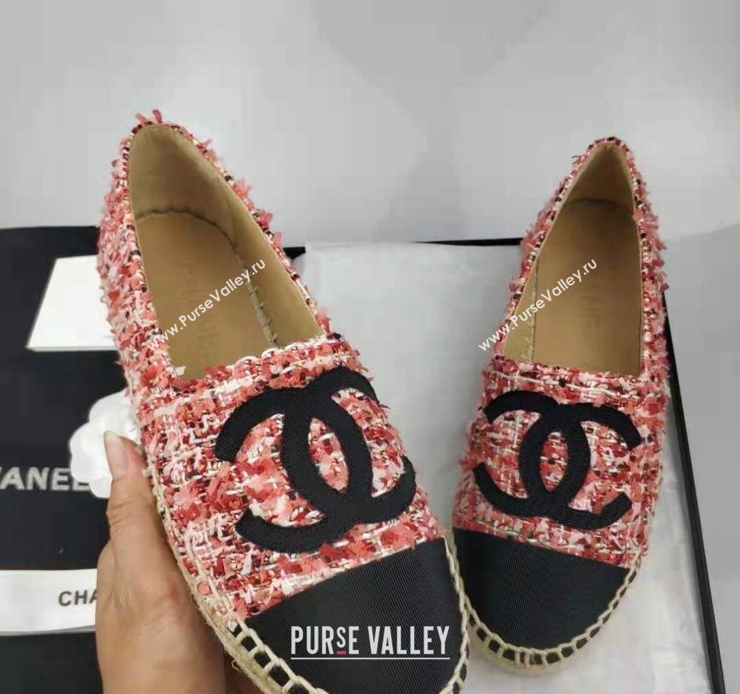 Chanel Tweed Grosgrain Espadrilles Flat Pink 2024 081502 (MD-240815118)