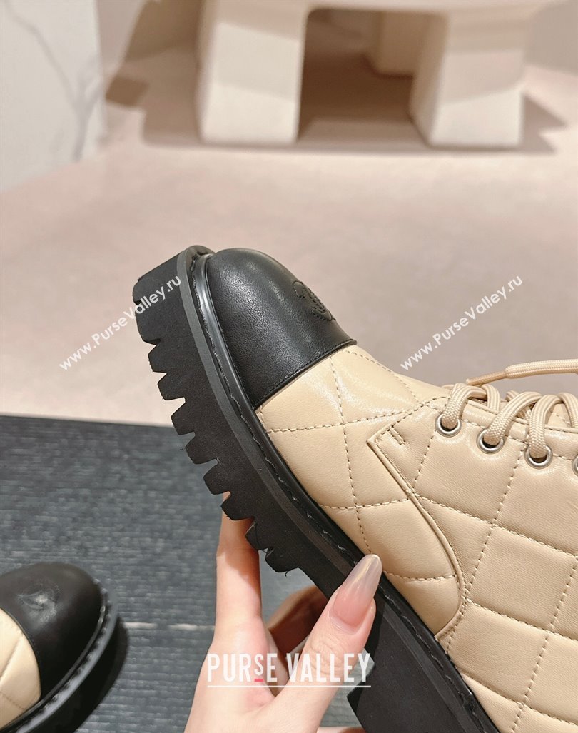 Chanel Quilted Calfskin Lace up Ankle Boots Beige 2024 CH081629 (MD-240816130)