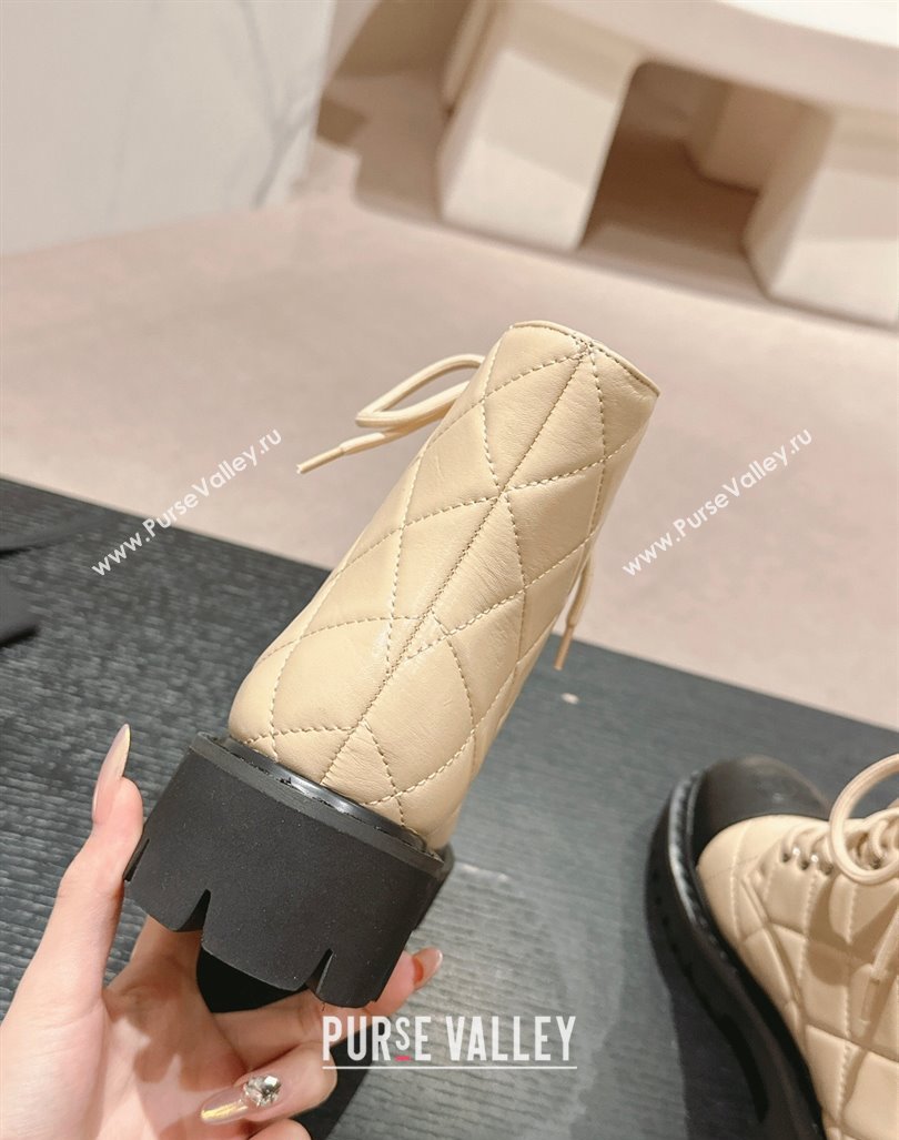 Chanel Quilted Calfskin Lace up Ankle Boots Beige 2024 CH081629 (MD-240816130)