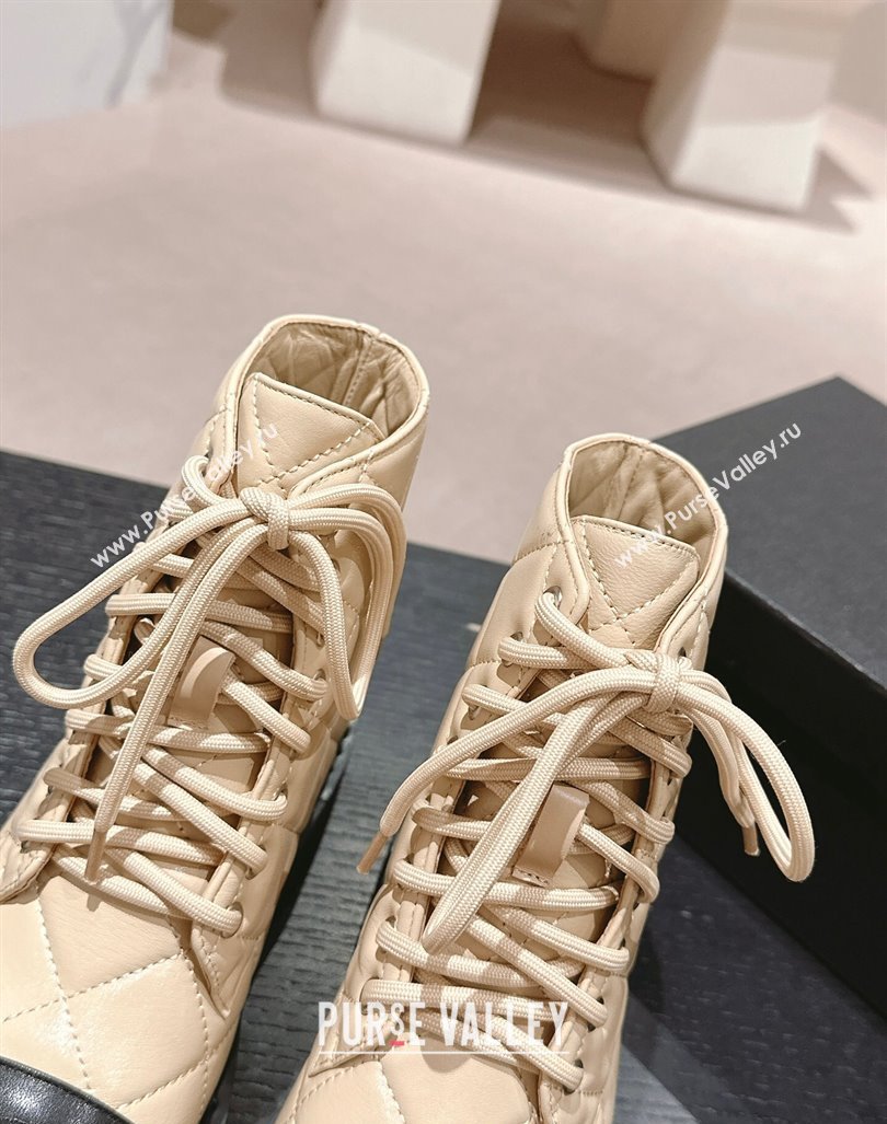 Chanel Quilted Calfskin Lace up Ankle Boots Beige 2024 CH081629 (MD-240816130)