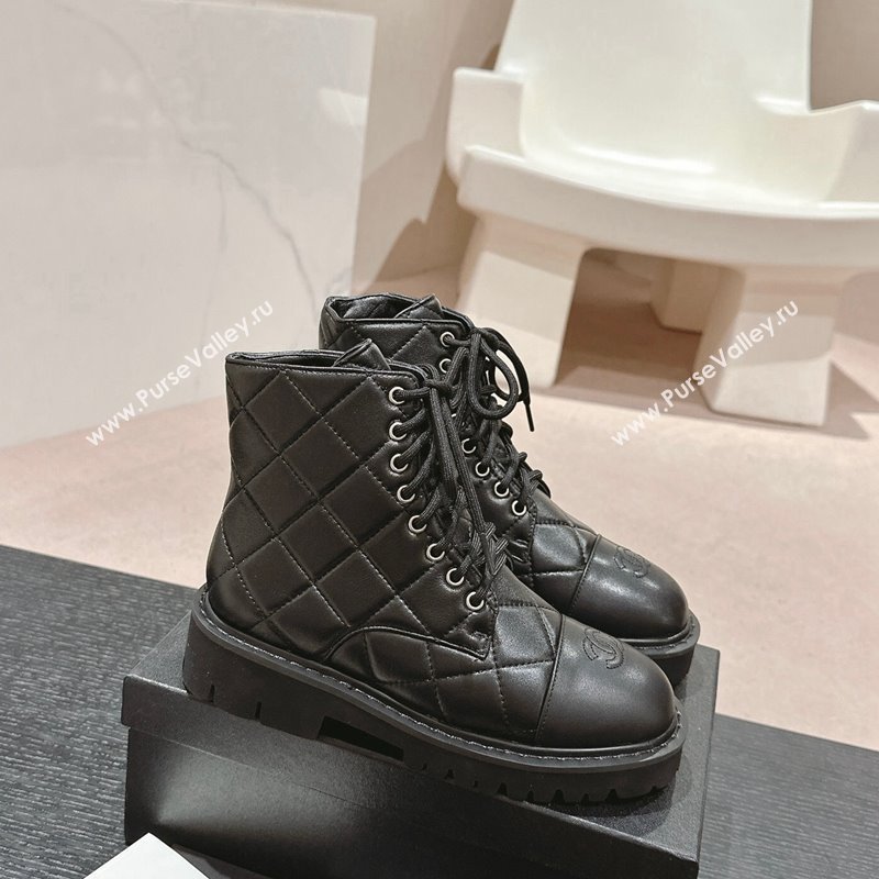 Chanel Quilted Calfskin Lace up Ankle Boots Black 2024 CH081629 (MD-240816131)