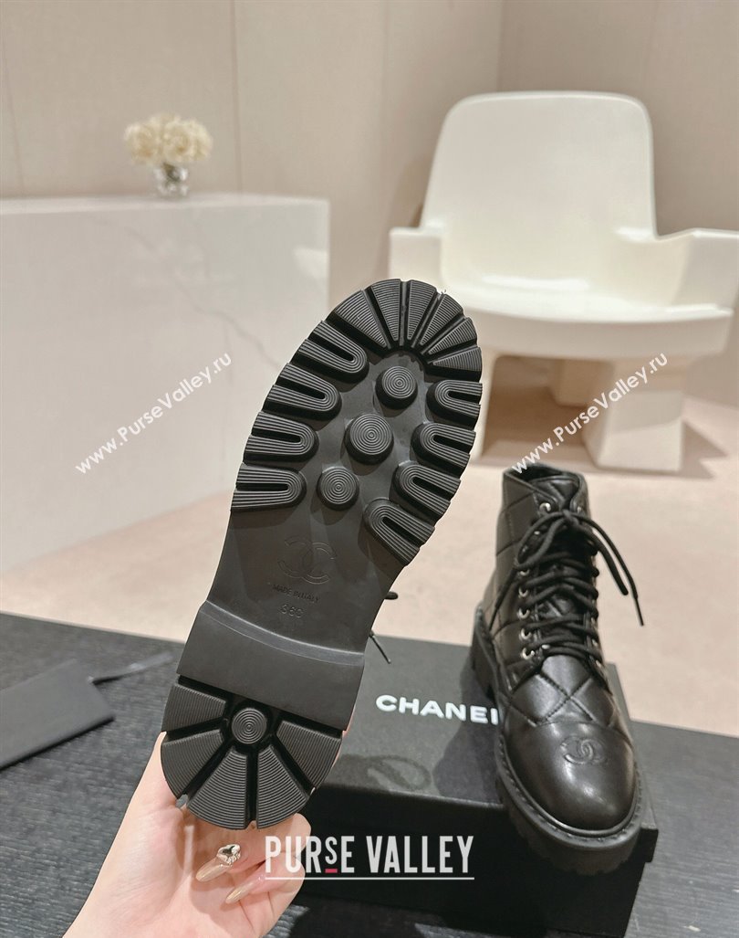 Chanel Quilted Calfskin Lace up Ankle Boots Black 2024 CH081629 (MD-240816131)