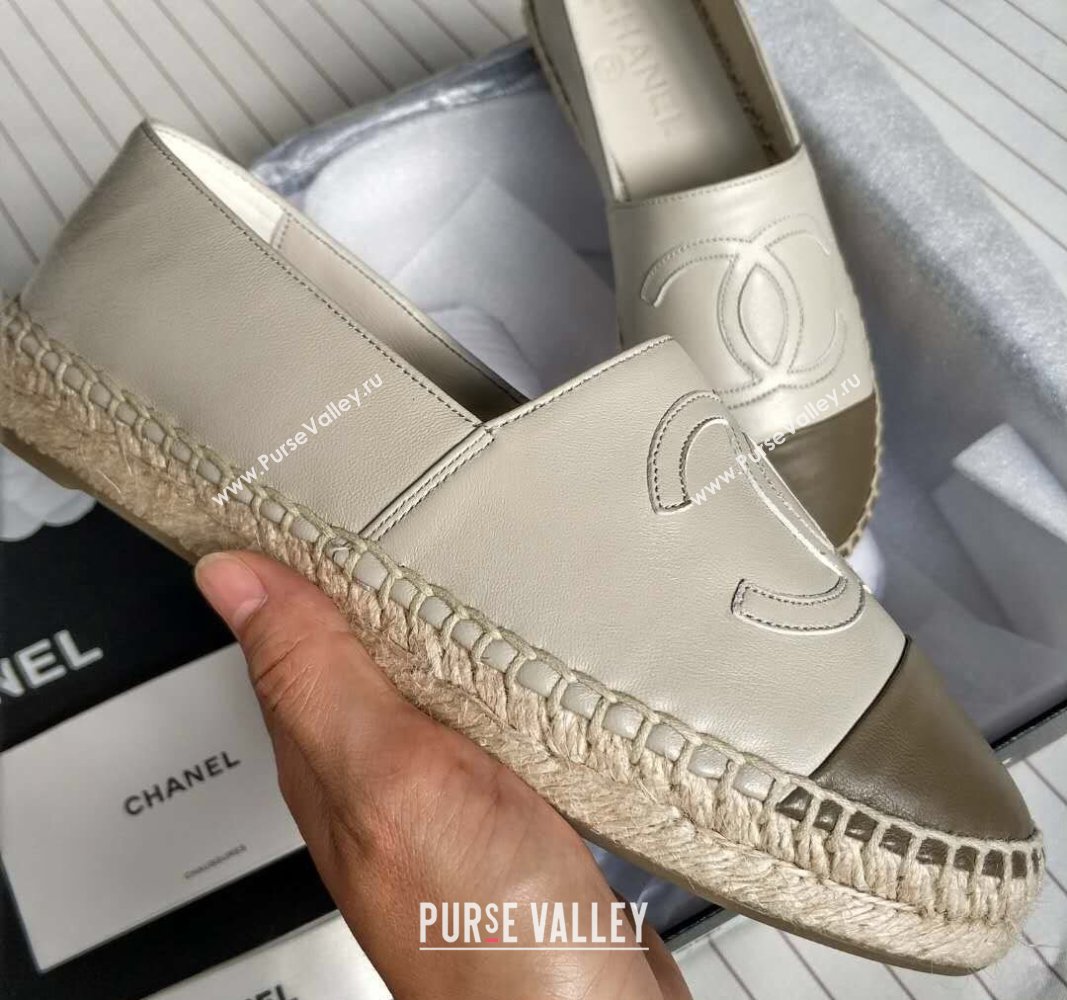 Chanel Lambskin Espadrilles Flat White/Grey 2024 081512 (MD-240815132)