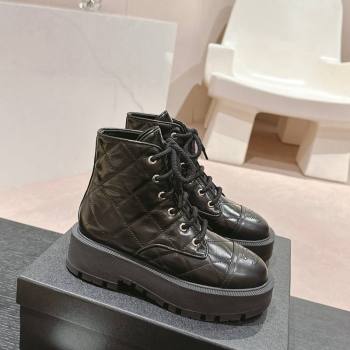 Chanel Quilted Calfskin Platform Lace up Ankle Boots Black 2024 CH081632 (MD-240816132)