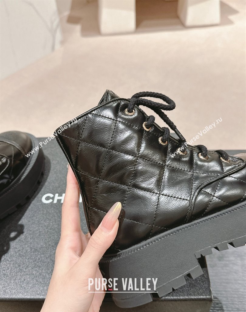 Chanel Quilted Calfskin Platform Lace up Ankle Boots Black 2024 CH081632 (MD-240816132)