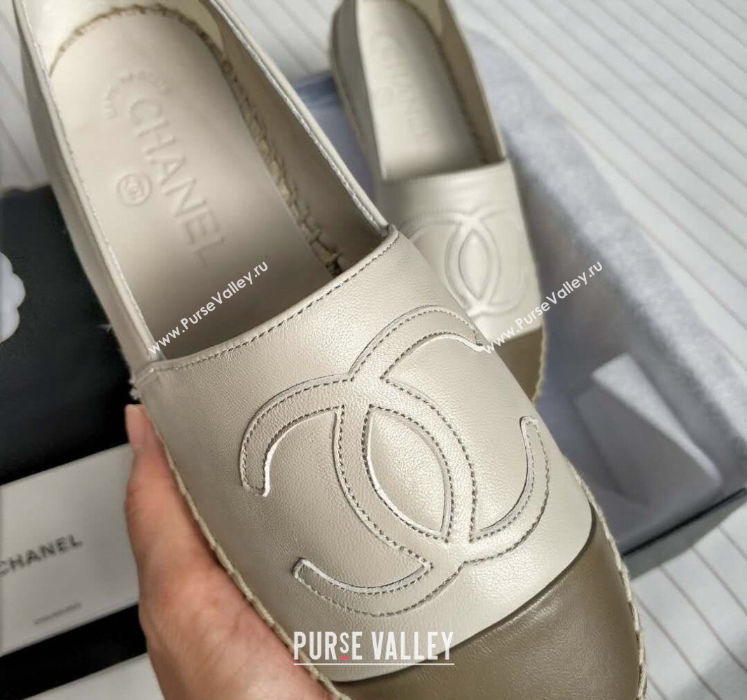 Chanel Lambskin Espadrilles Flat White/Grey 2024 081512 (MD-240815132)