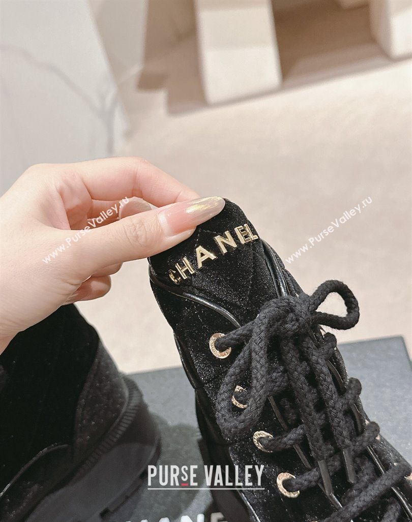 Chanel Velvet Platform Lace up Ankle Boots Black 2024 CH081632 (MD-240816134)