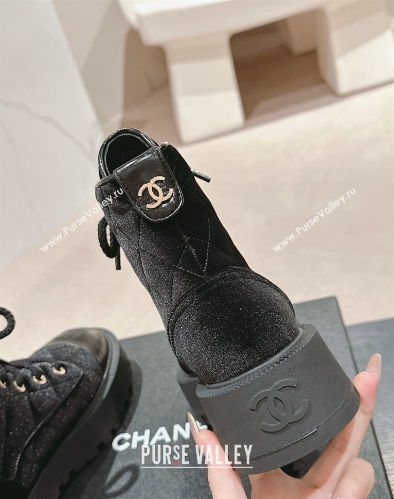 Chanel Velvet Platform Lace up Ankle Boots Black 2024 CH081632 (MD-240816134)