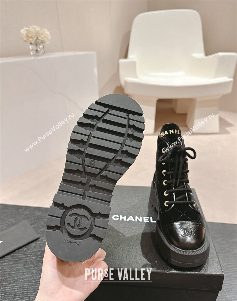 Chanel Velvet Platform Lace up Ankle Boots Black 2024 CH081632 (MD-240816134)