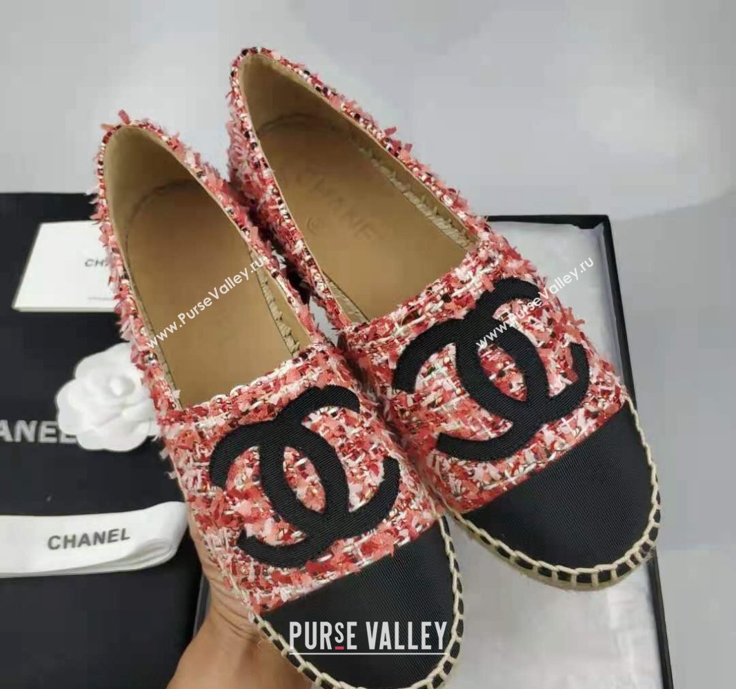 Chanel Tweed Grosgrain Espadrilles Flat Pink 2024 081502 (MD-240815118)