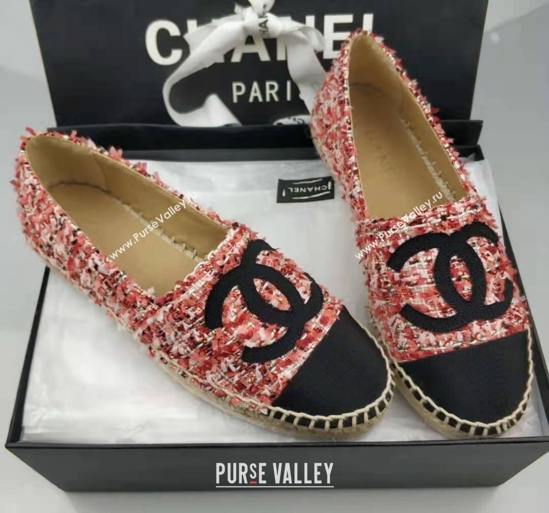 Chanel Tweed Grosgrain Espadrilles Flat Pink 2024 081502 (MD-240815118)