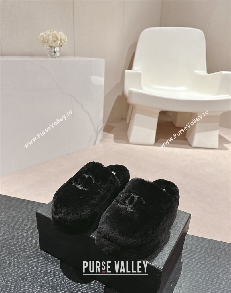 Chanel Wool Platform Mules Black 2024 081703 (MD-240817019)