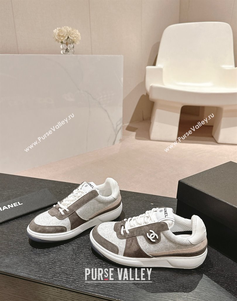 Chanel Wool Fabric and Suede Sneakers Grey 2024 081704 (MD-240817021)