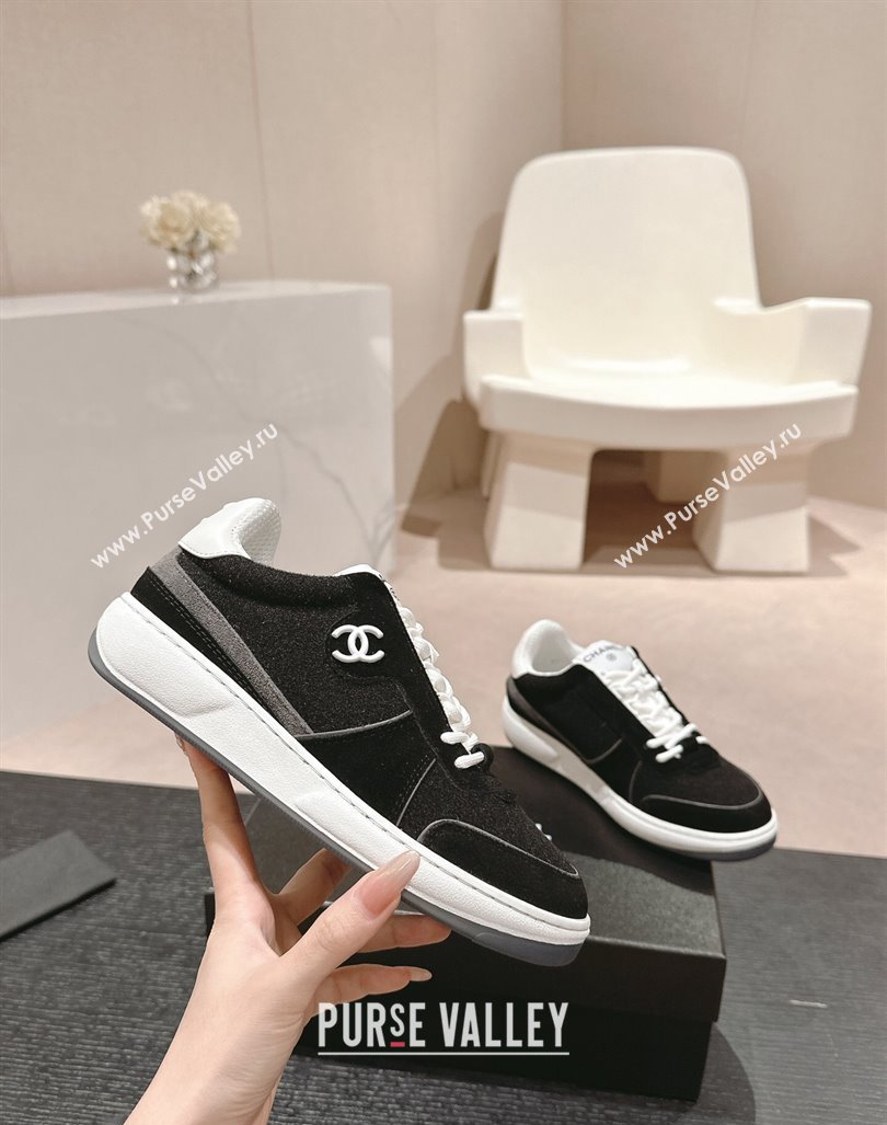 Chanel Wool Fabric and Suede Sneakers Black 2024 081704 (MD-240817022)