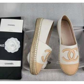 Chanel Lambskin Espadrilles Flat White/Apricot 2024 0815 (MD-240815135)