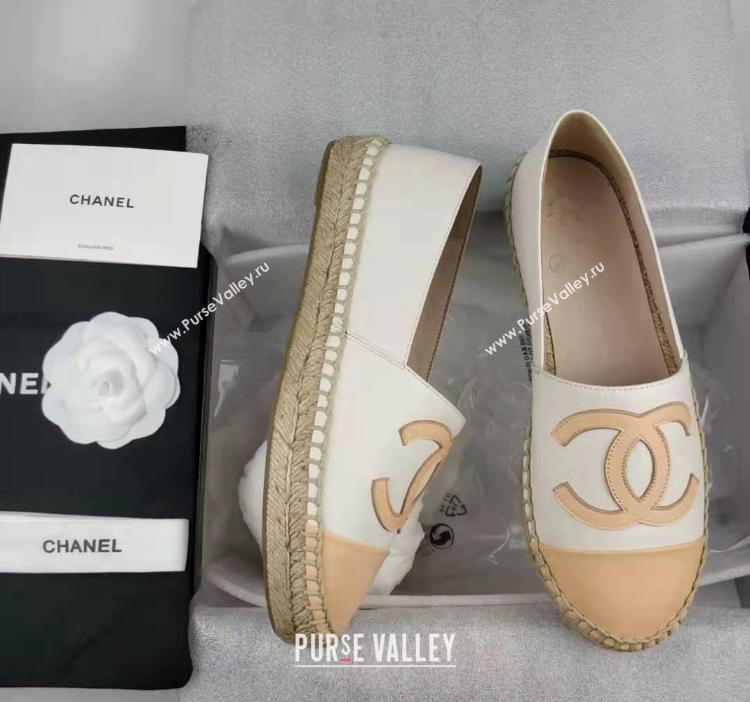 Chanel Lambskin Espadrilles Flat White/Apricot 2024 0815 (MD-240815135)