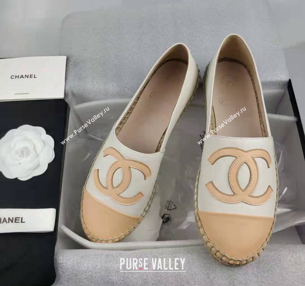 Chanel Lambskin Espadrilles Flat White/Apricot 2024 0815 (MD-240815135)