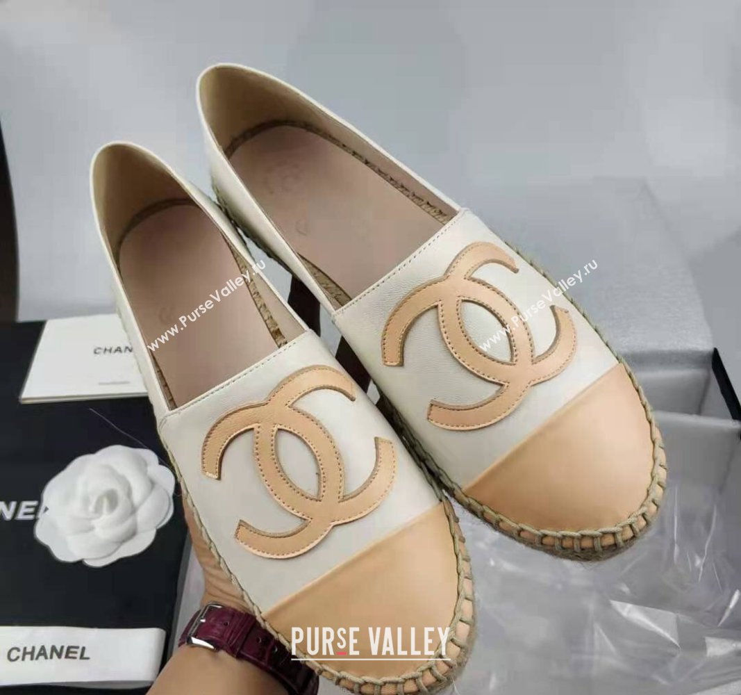 Chanel Lambskin Espadrilles Flat White/Apricot 2024 0815 (MD-240815135)