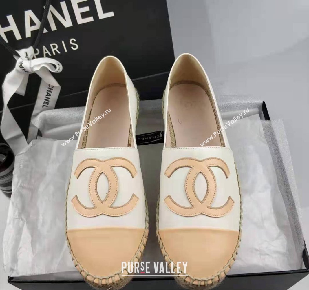 Chanel Lambskin Espadrilles Flat White/Apricot 2024 0815 (MD-240815135)