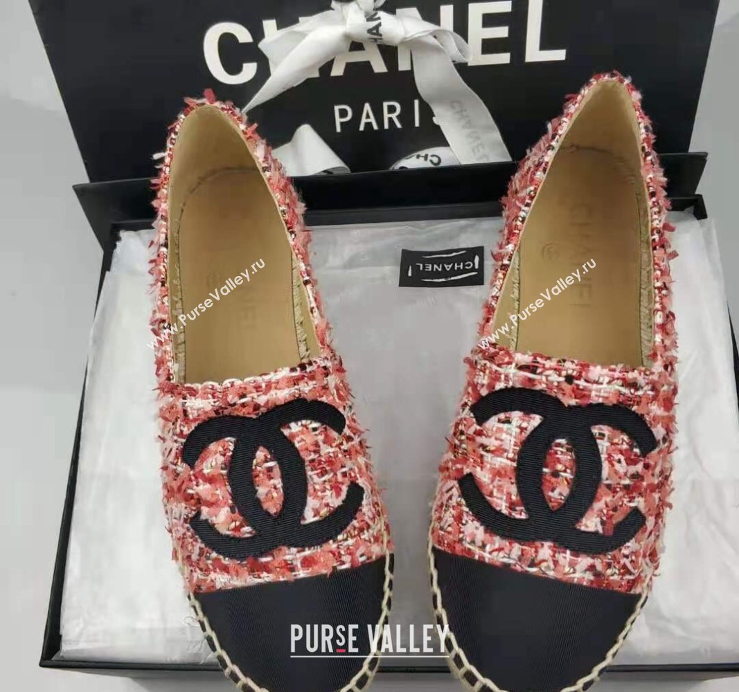 Chanel Tweed Grosgrain Espadrilles Flat Pink 2024 081502 (MD-240815118)