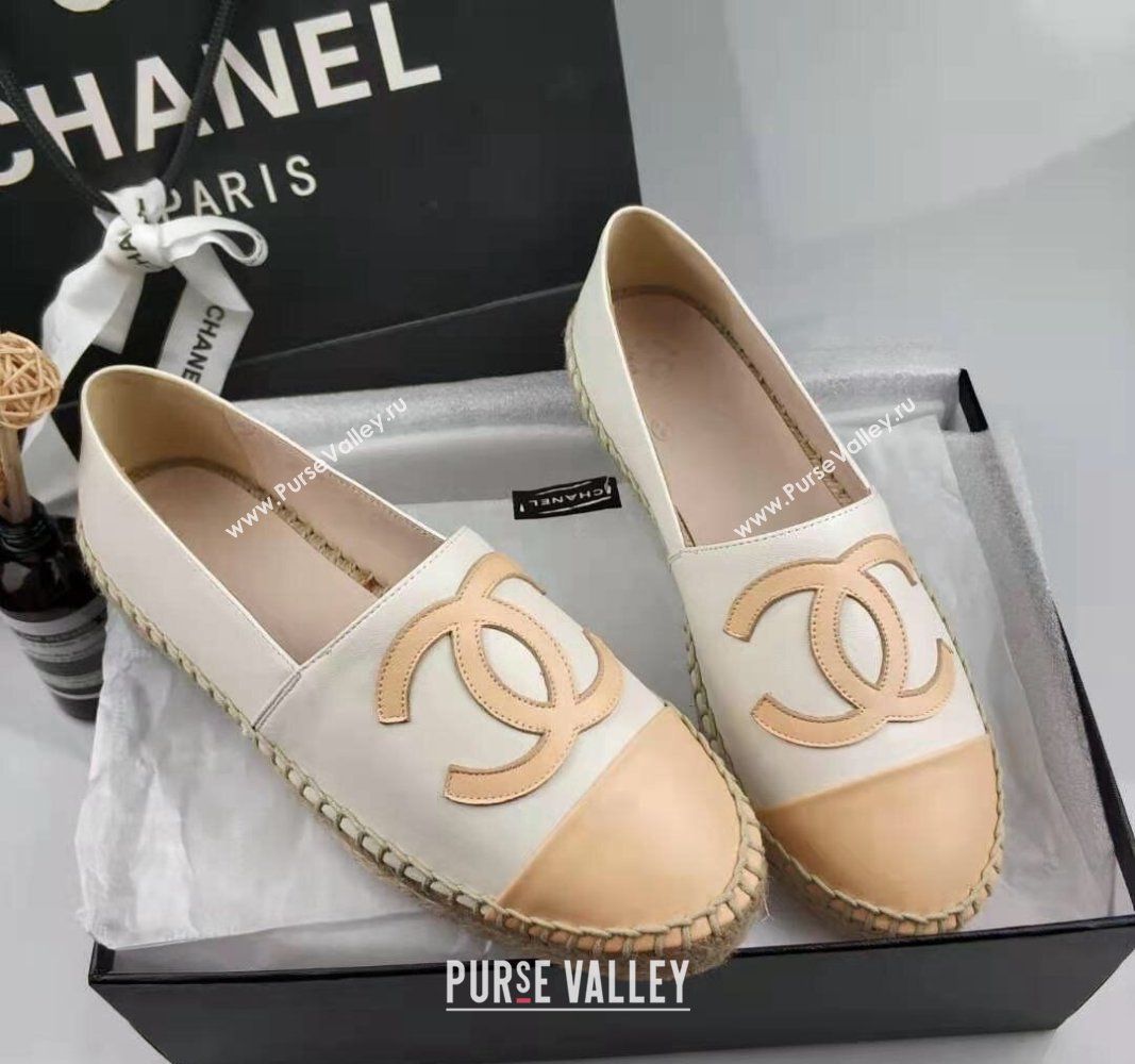 Chanel Lambskin Espadrilles Flat White/Apricot 2024 0815 (MD-240815135)