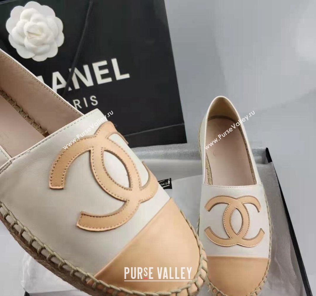 Chanel Lambskin Espadrilles Flat White/Apricot 2024 0815 (MD-240815135)