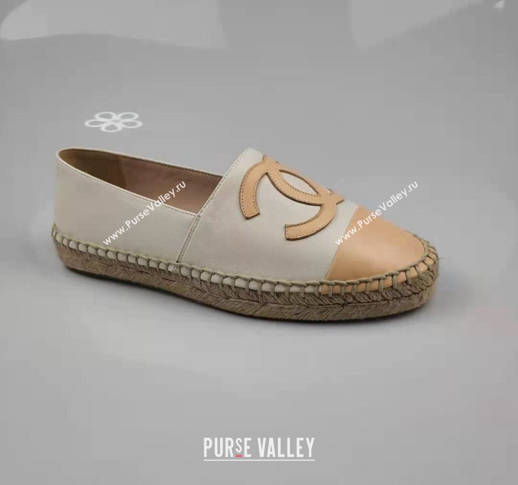 Chanel Lambskin Espadrilles Flat White/Apricot 2024 0815 (MD-240815135)