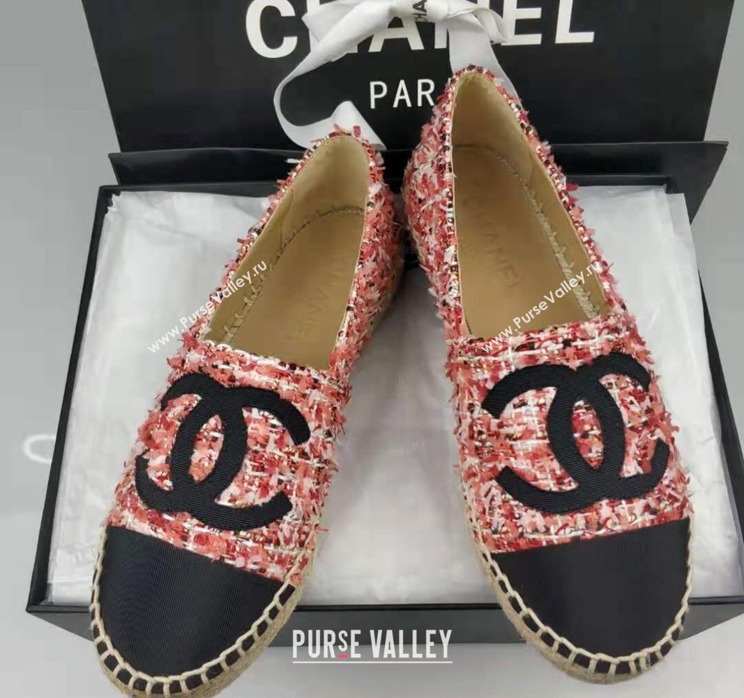 Chanel Tweed Grosgrain Espadrilles Flat Pink 2024 081502 (MD-240815118)