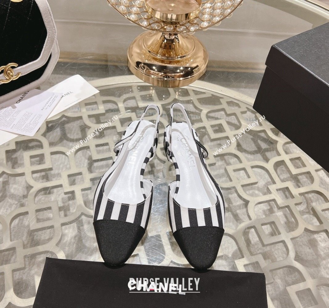 Chanel Stripes Printed Fabric Slingback Flat Black 2024 CH081705 (MD-240817026)