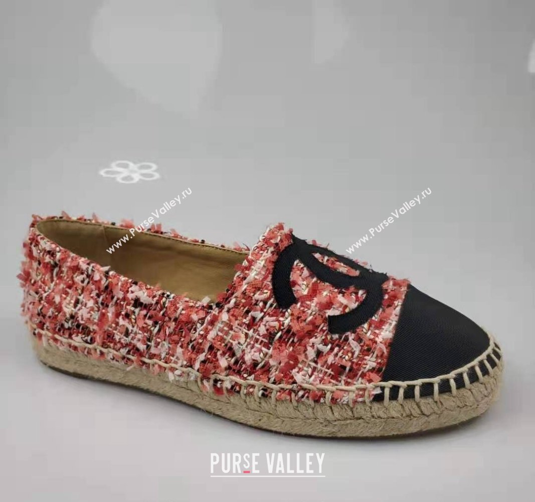 Chanel Tweed Grosgrain Espadrilles Flat Pink 2024 081502 (MD-240815118)