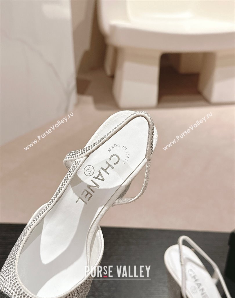 Chanel Strass Grosgrain Slingback Pumps 9cm G31318 White 2024 0816 (MD-240816029)