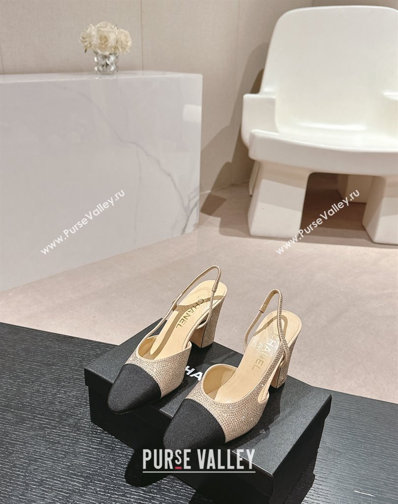 Chanel Strass Grosgrain Slingback Pumps 9cm G31318 Beige 2024 0816 (MD-240816030)