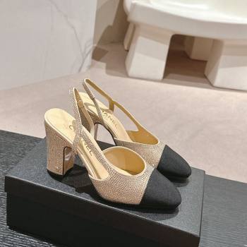 Chanel Strass Grosgrain Slingback Pumps 9cm G31318 Beige 2024 0816 (MD-240816030)