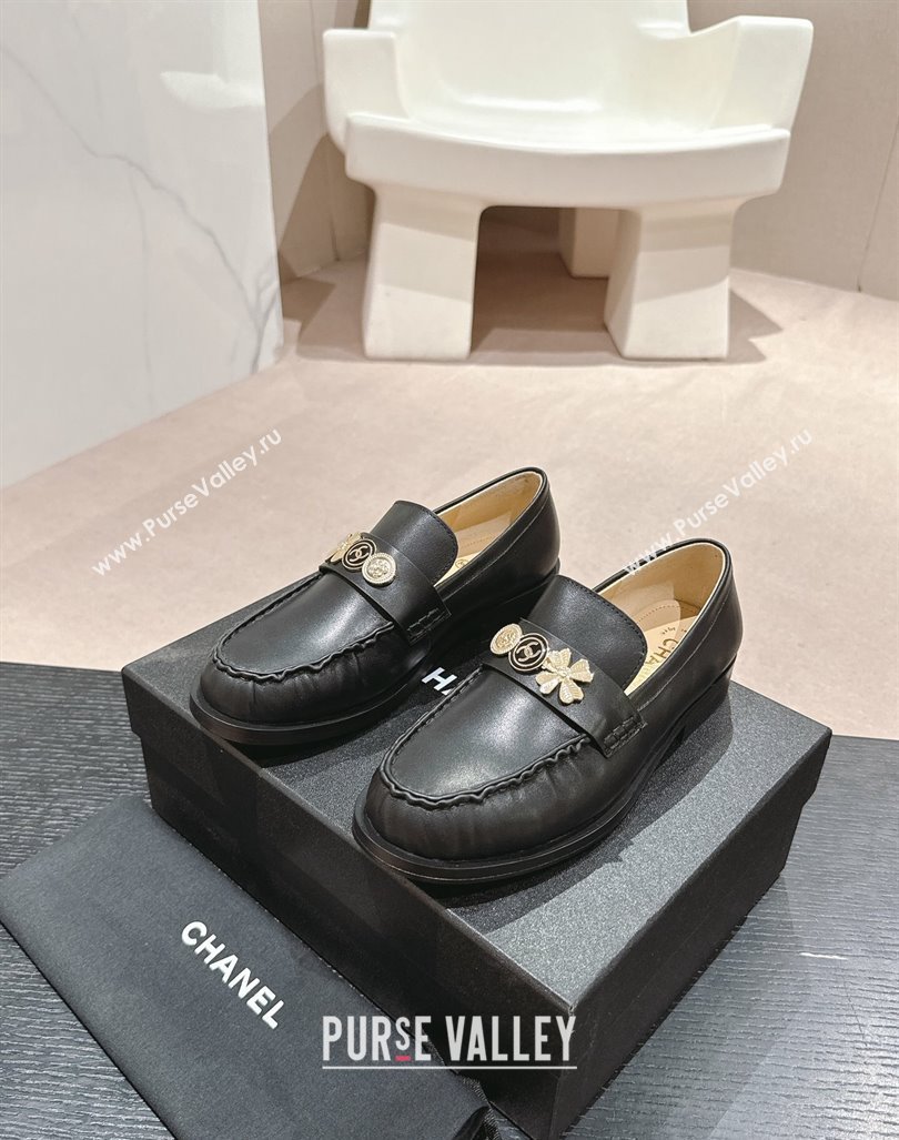 Chanel Calfskin Loafers 3cm with Logo Charm Black 2024 CH081705 (MD-240817030)